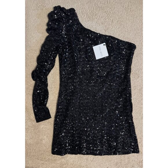 Spring + Mercer Dress XL Black Sequin One Long Sleeve Party Wedding Cruise NEW - Picture 3 of 11